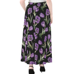 Purple Watercolor Tulip Pattern Print Chiffon Maxi Skirt