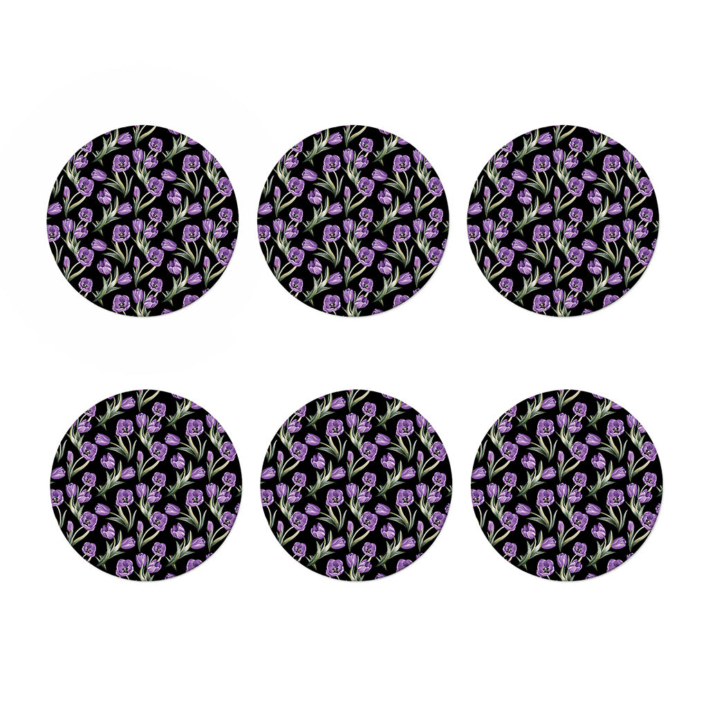 Purple Watercolor Tulip Pattern Print Coaster Set