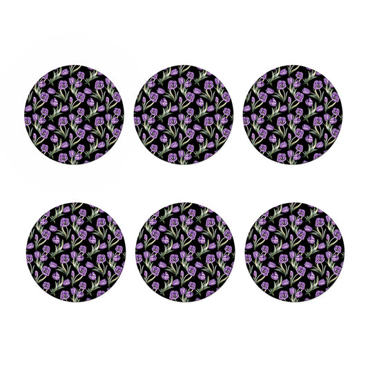 Purple Watercolor Tulip Pattern Print Coaster Set