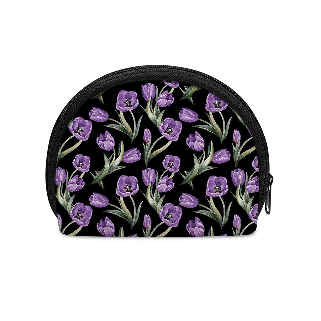 Purple Watercolor Tulip Pattern Print Coin Purse