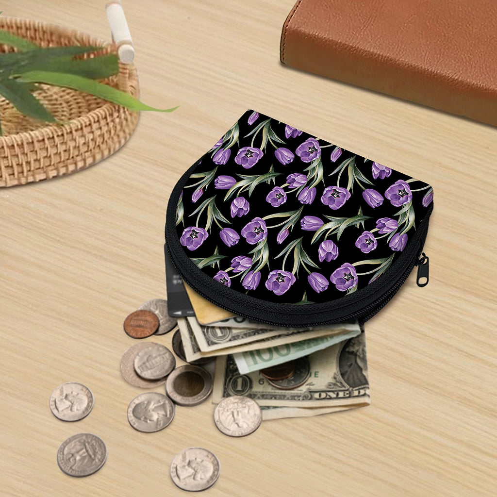 Purple Watercolor Tulip Pattern Print Coin Purse
