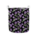 Purple Watercolor Tulip Pattern Print Collapsible Laundry Basket