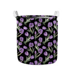 Purple Watercolor Tulip Pattern Print Collapsible Laundry Basket