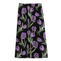 Purple Watercolor Tulip Pattern Print Cotton Front Slit Maxi Skirt