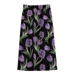 Purple Watercolor Tulip Pattern Print Cotton Front Slit Maxi Skirt