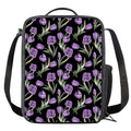Purple Watercolor Tulip Pattern Print Crossbody Lunch Bag