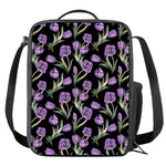 Purple Watercolor Tulip Pattern Print Crossbody Lunch Bag
