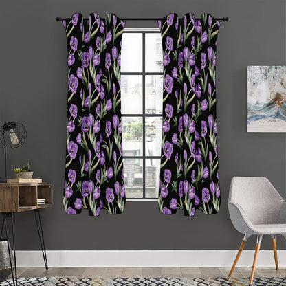 Purple Watercolor Tulip Pattern Print Curtain