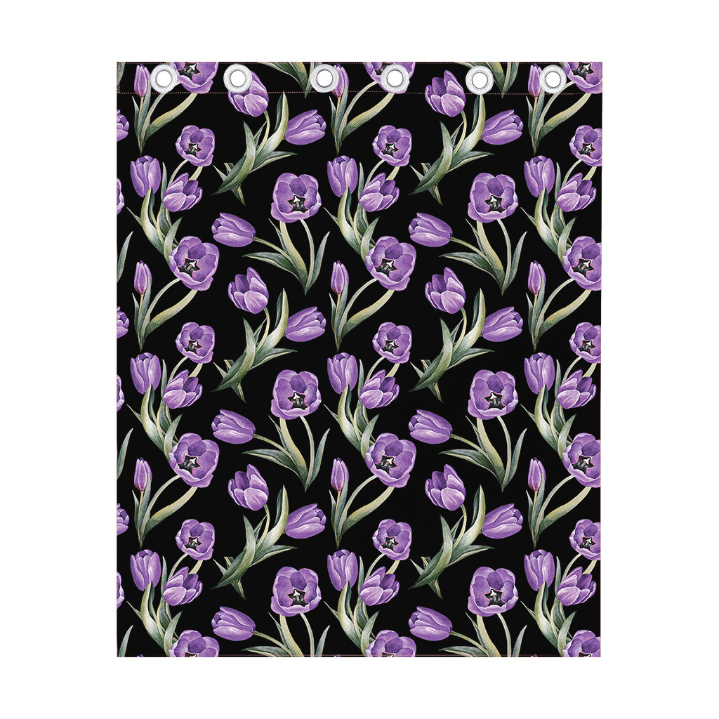 Purple Watercolor Tulip Pattern Print Curtain