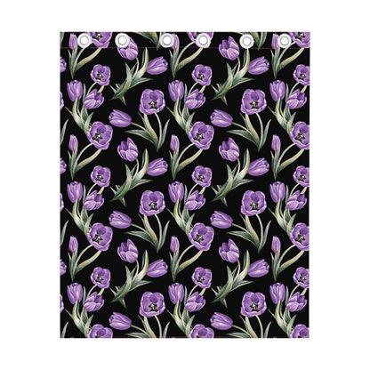 Purple Watercolor Tulip Pattern Print Curtain