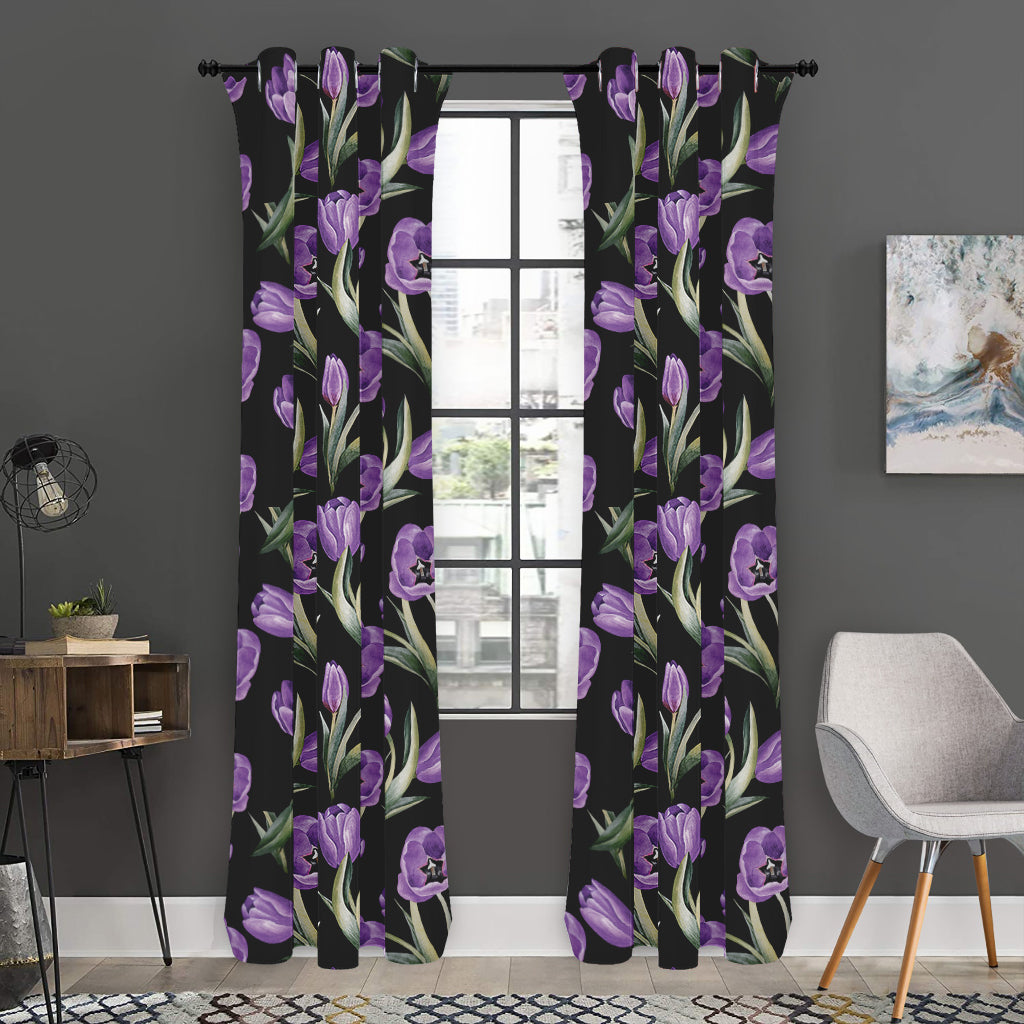 Purple Watercolor Tulip Pattern Print Curtain