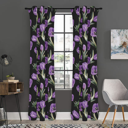 Purple Watercolor Tulip Pattern Print Curtain