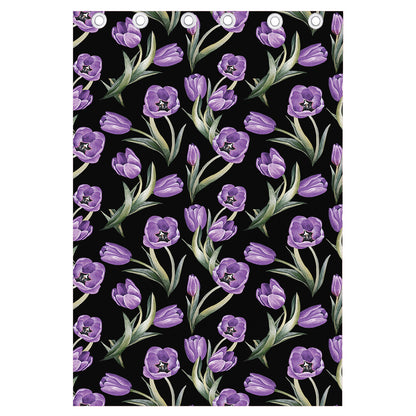 Purple Watercolor Tulip Pattern Print Curtain