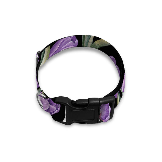 Purple Watercolor Tulip Pattern Print Dog Collar