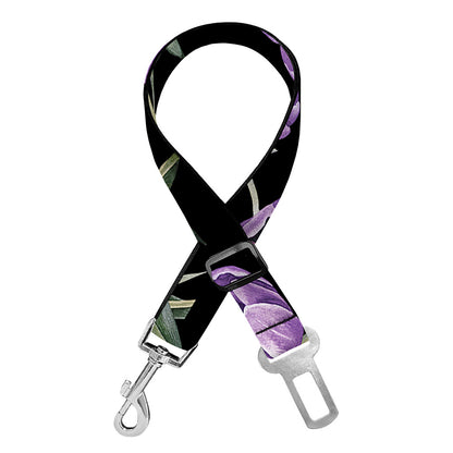 Purple Watercolor Tulip Pattern Print Dog Seat Belt