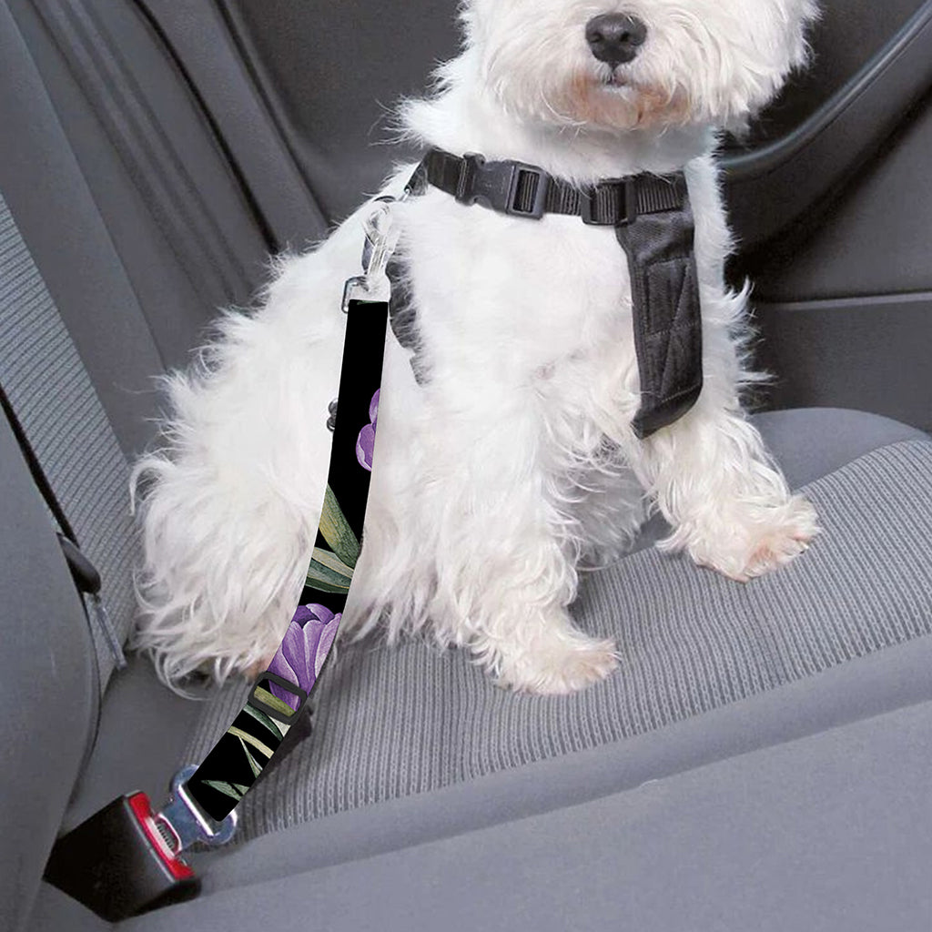 Purple Watercolor Tulip Pattern Print Dog Seat Belt