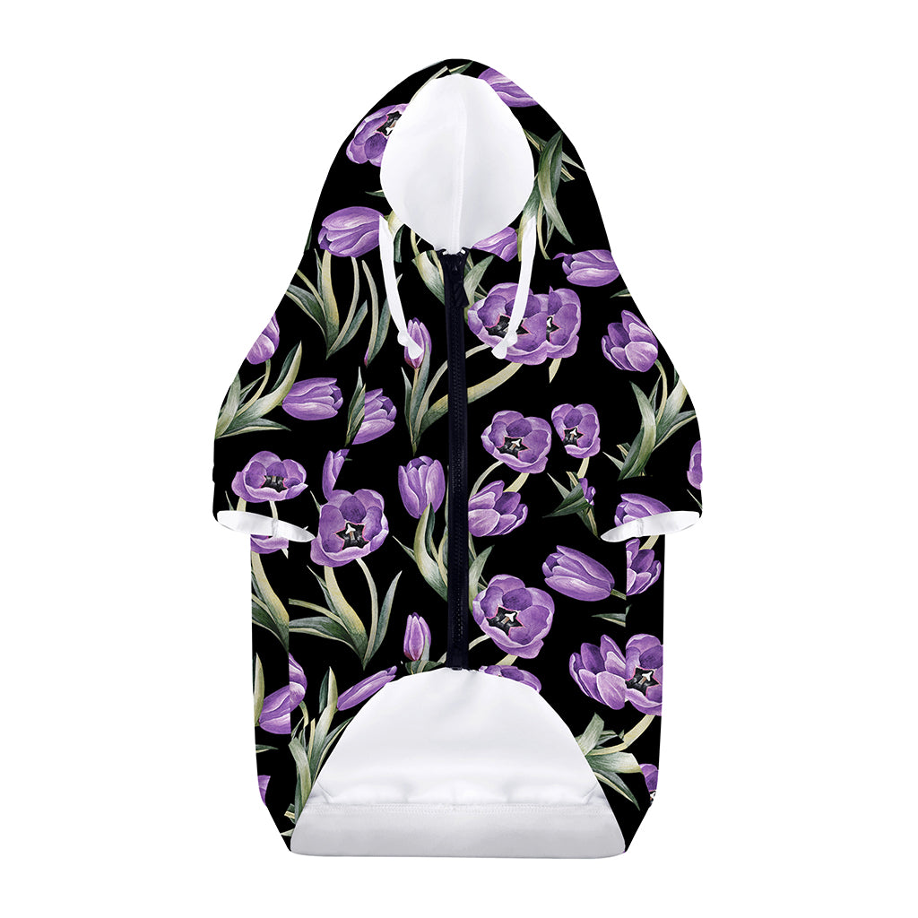 Purple Watercolor Tulip Pattern Print Dog Zip Up Hoodie