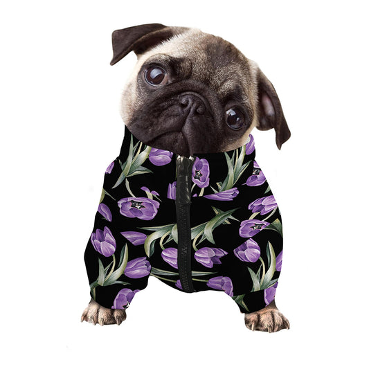 Purple Watercolor Tulip Pattern Print Dog Zip Up Jacket