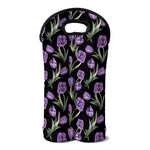 Purple Watercolor Tulip Pattern Print Double Neoprene Wine Tote