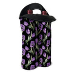 Purple Watercolor Tulip Pattern Print Double Neoprene Wine Tote