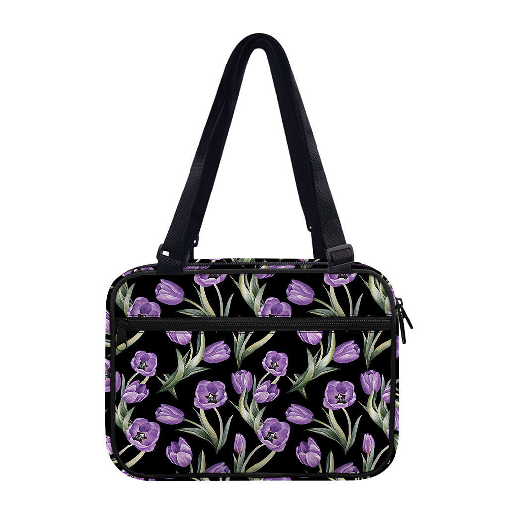 Purple Watercolor Tulip Pattern Print Double Strap Bible Bag