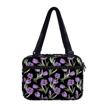 Purple Watercolor Tulip Pattern Print Double Strap Bible Bag