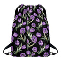 Purple Watercolor Tulip Pattern Print Drawstring Backpack