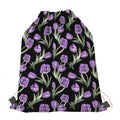 Purple Watercolor Tulip Pattern Print Drawstring Bag