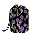 Purple Watercolor Tulip Pattern Print Drawstring Makeup Bag