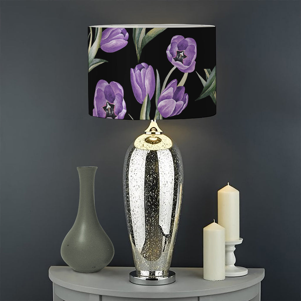 Purple Watercolor Tulip Pattern Print Drum Lamp Shade