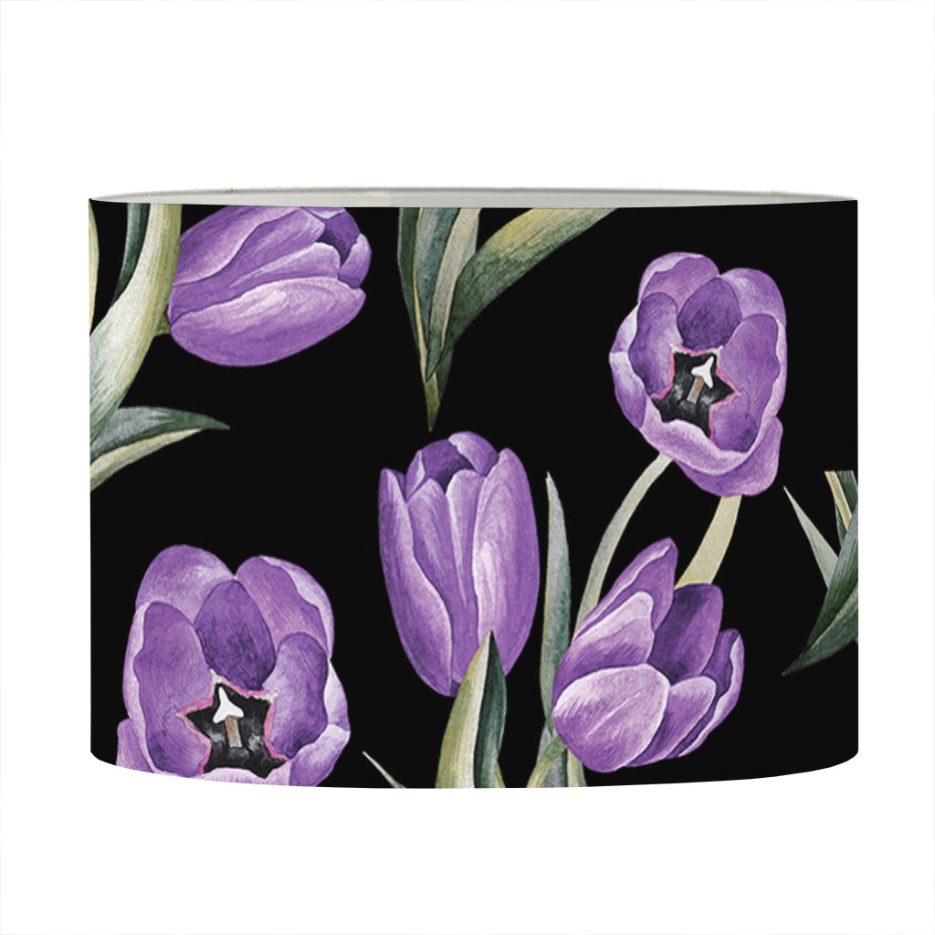Purple Watercolor Tulip Pattern Print Drum Lamp Shade