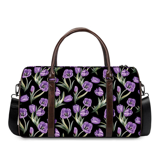 Purple Watercolor Tulip Pattern Print Duffle Bag