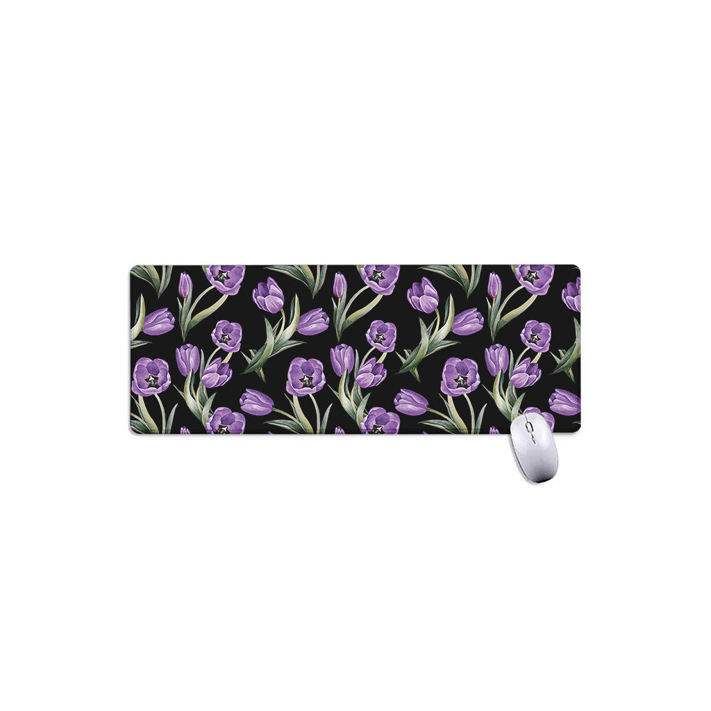 Purple Watercolor Tulip Pattern Print Extended Mouse Pad