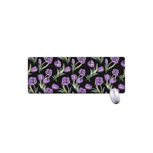 Purple Watercolor Tulip Pattern Print Extended Mouse Pad