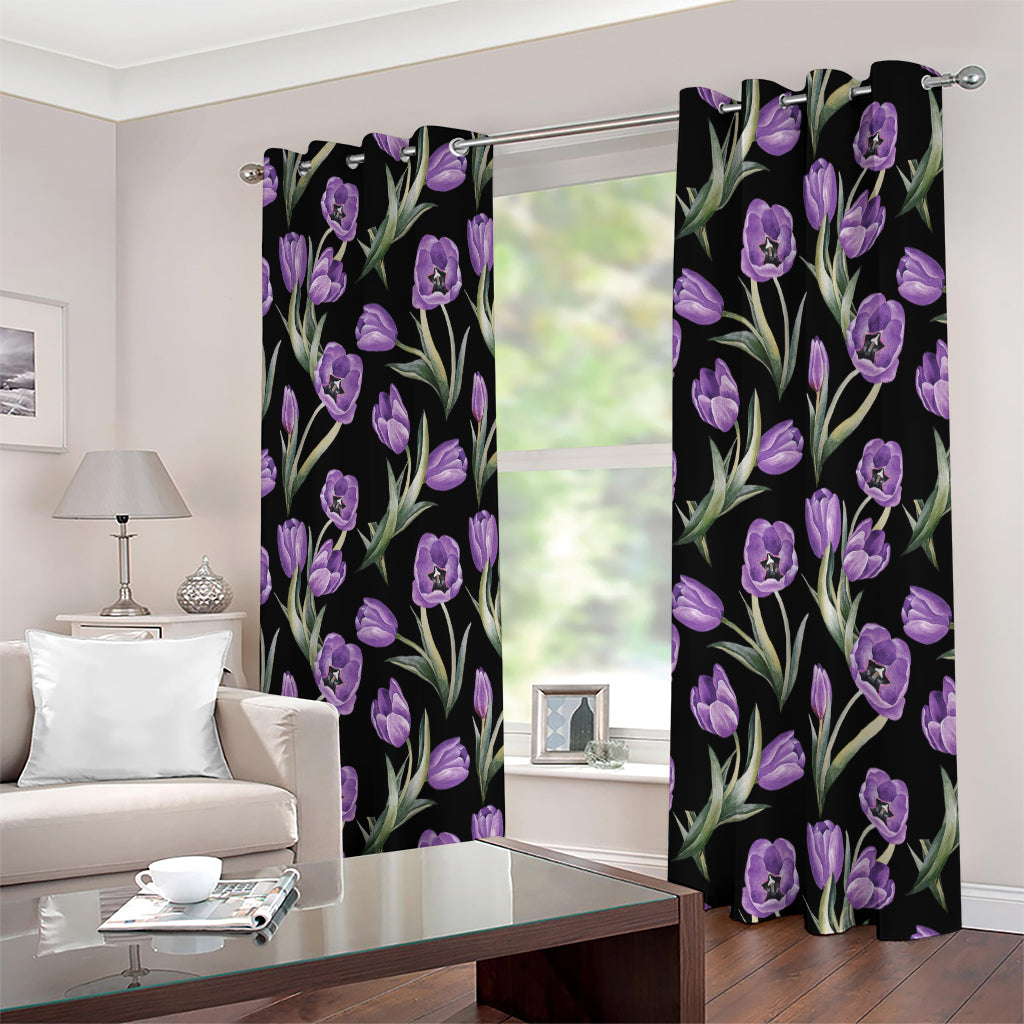 Purple Watercolor Tulip Pattern Print Extra Wide Grommet Curtains