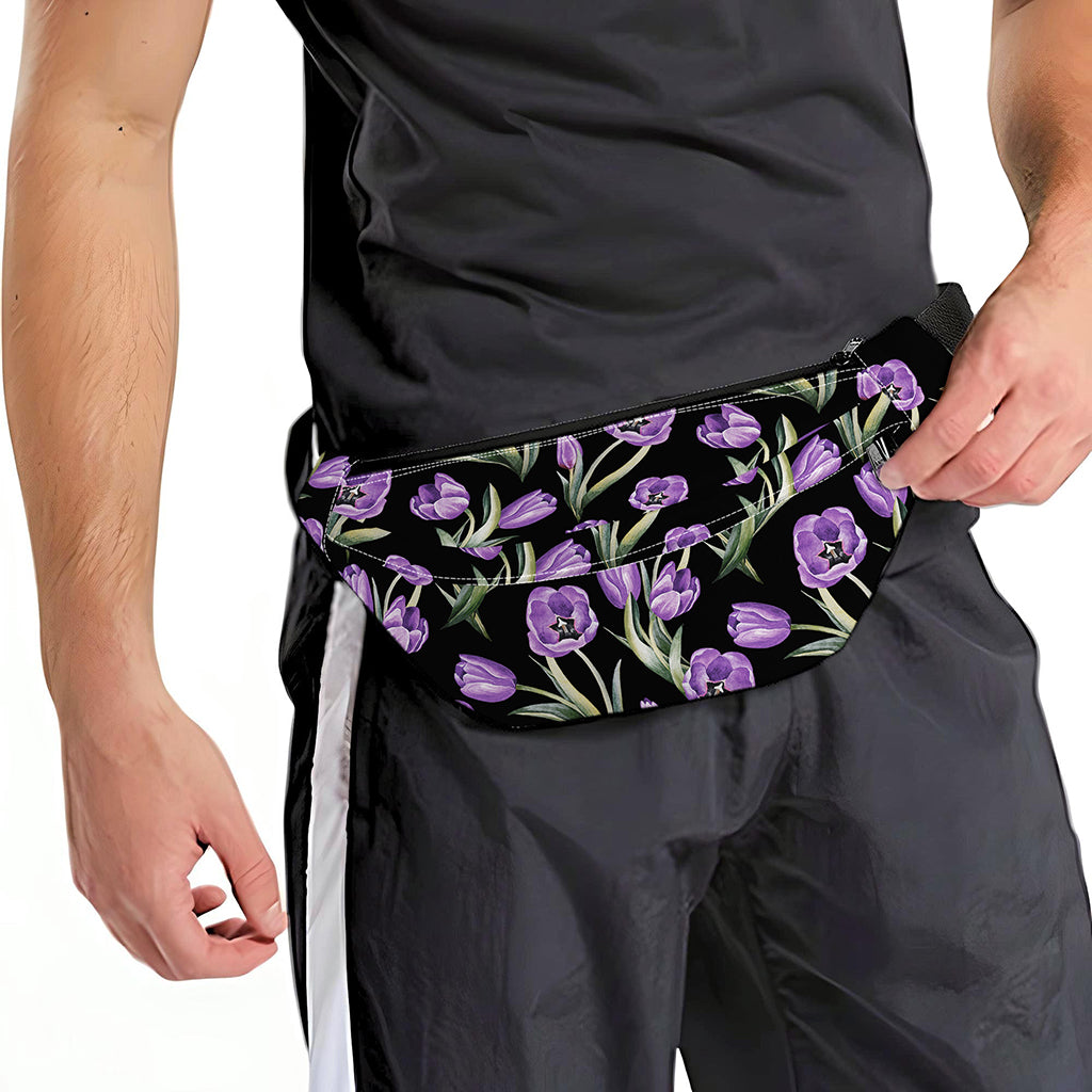 Purple Watercolor Tulip Pattern Print Fanny Pack