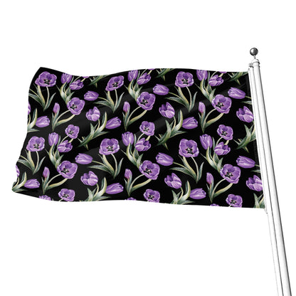 Purple Watercolor Tulip Pattern Print Flag