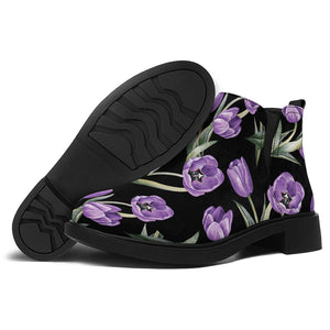 Purple Watercolor Tulip Pattern Print Flat Ankle Boots