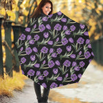Purple Watercolor Tulip Pattern Print Foldable Umbrella