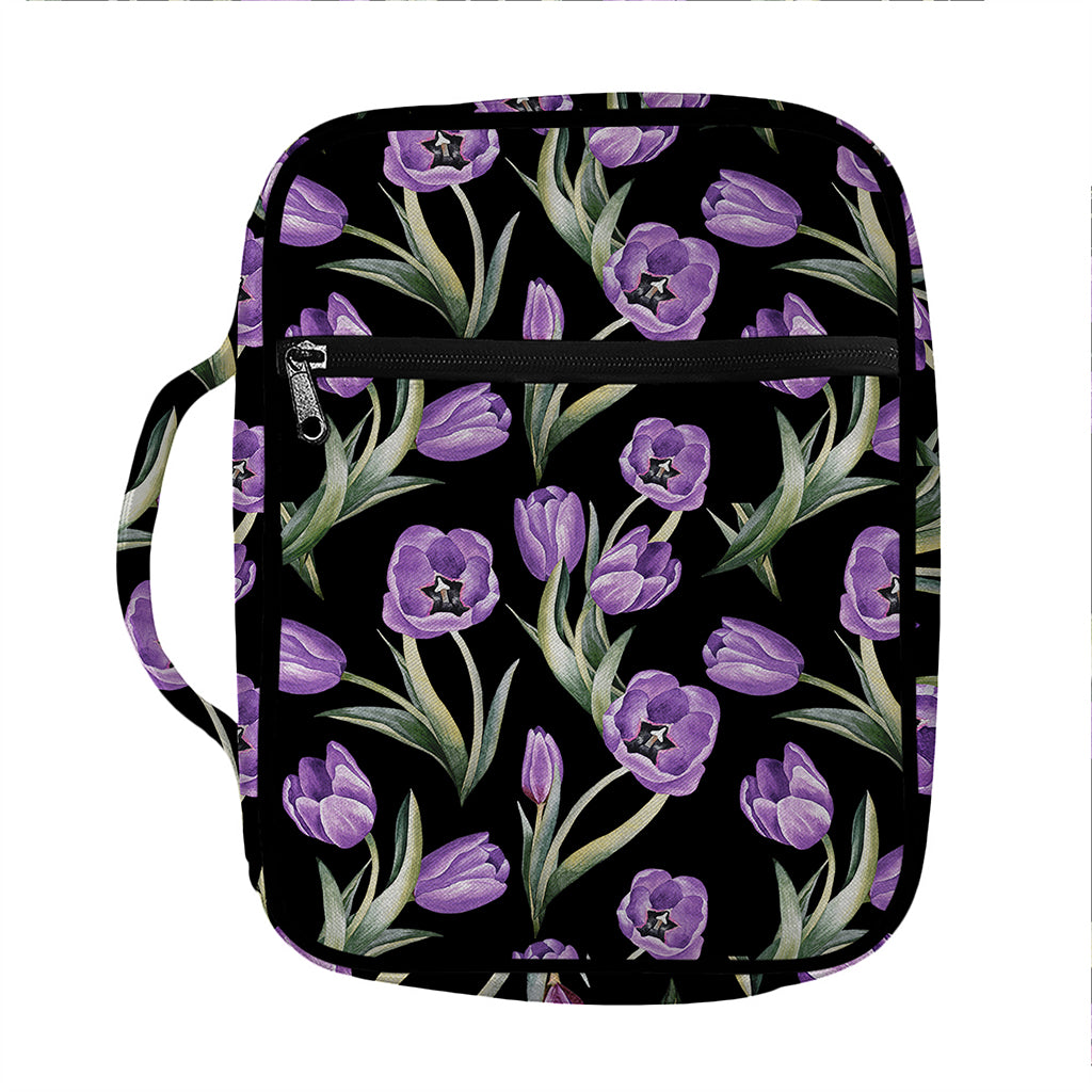 Purple Watercolor Tulip Pattern Print Front Pocket Bible Bag