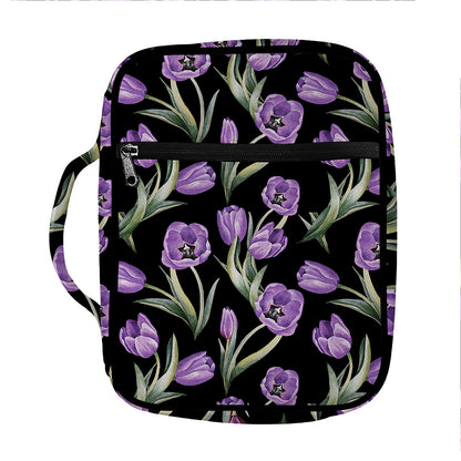 Purple Watercolor Tulip Pattern Print Front Pocket Bible Bag