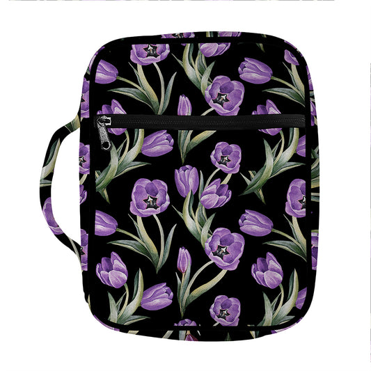 Purple Watercolor Tulip Pattern Print Front Pocket Bible Bag