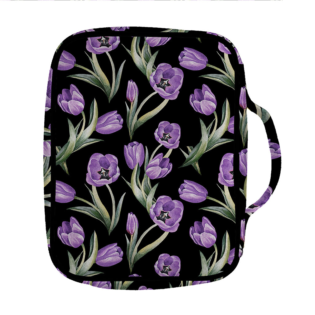 Purple Watercolor Tulip Pattern Print Front Pocket Bible Bag