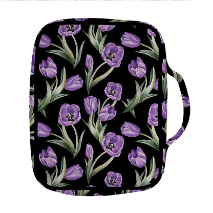 Purple Watercolor Tulip Pattern Print Front Pocket Bible Bag