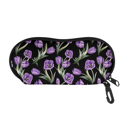 Purple Watercolor Tulip Pattern Print Glasses Case