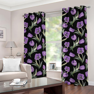 Purple Watercolor Tulip Pattern Print Grommet Curtains