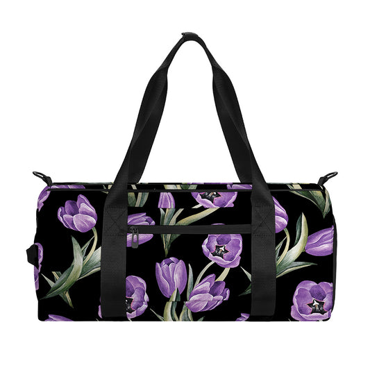Purple Watercolor Tulip Pattern Print Gym Bag
