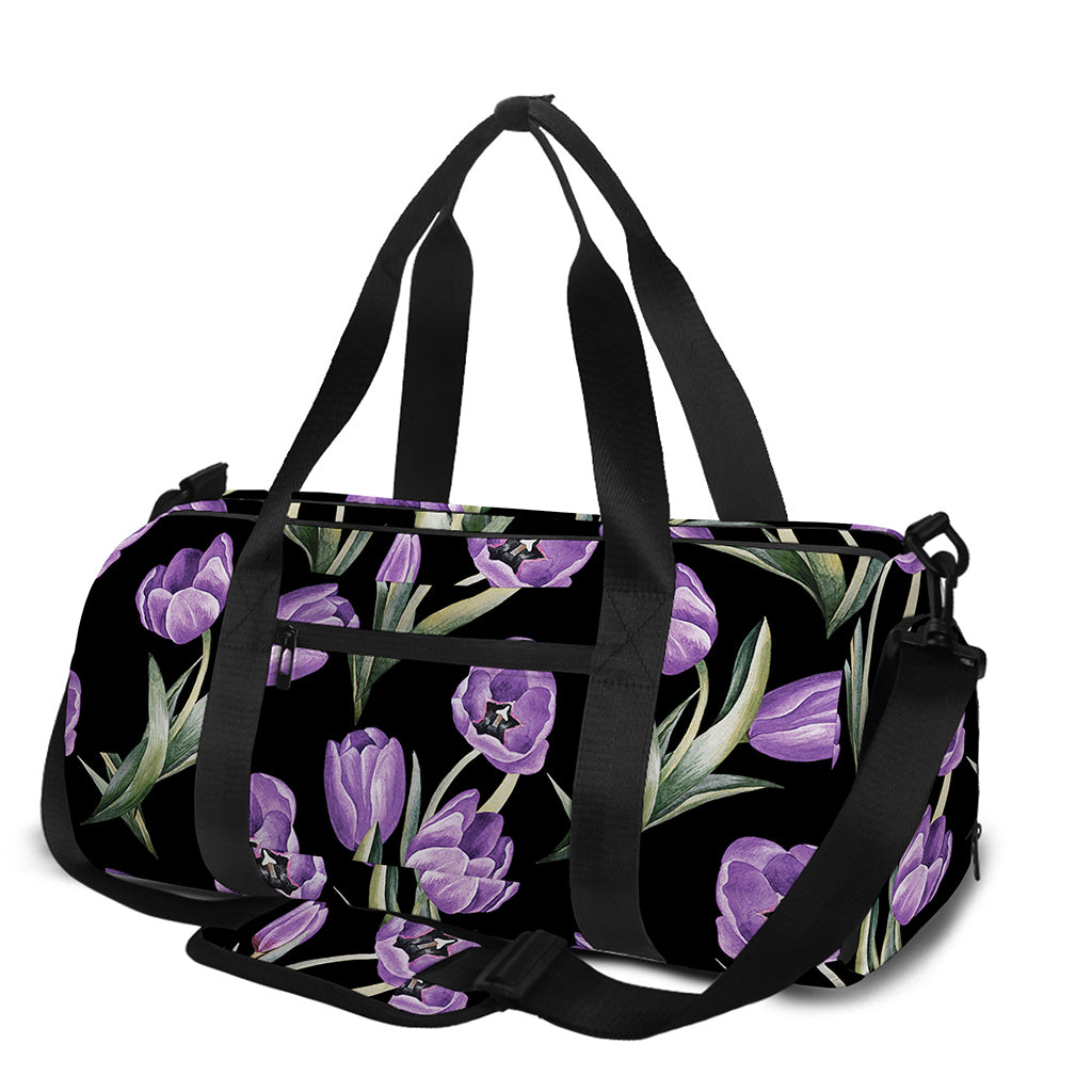 Purple Watercolor Tulip Pattern Print Gym Bag