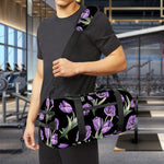 Purple Watercolor Tulip Pattern Print Gym Bag
