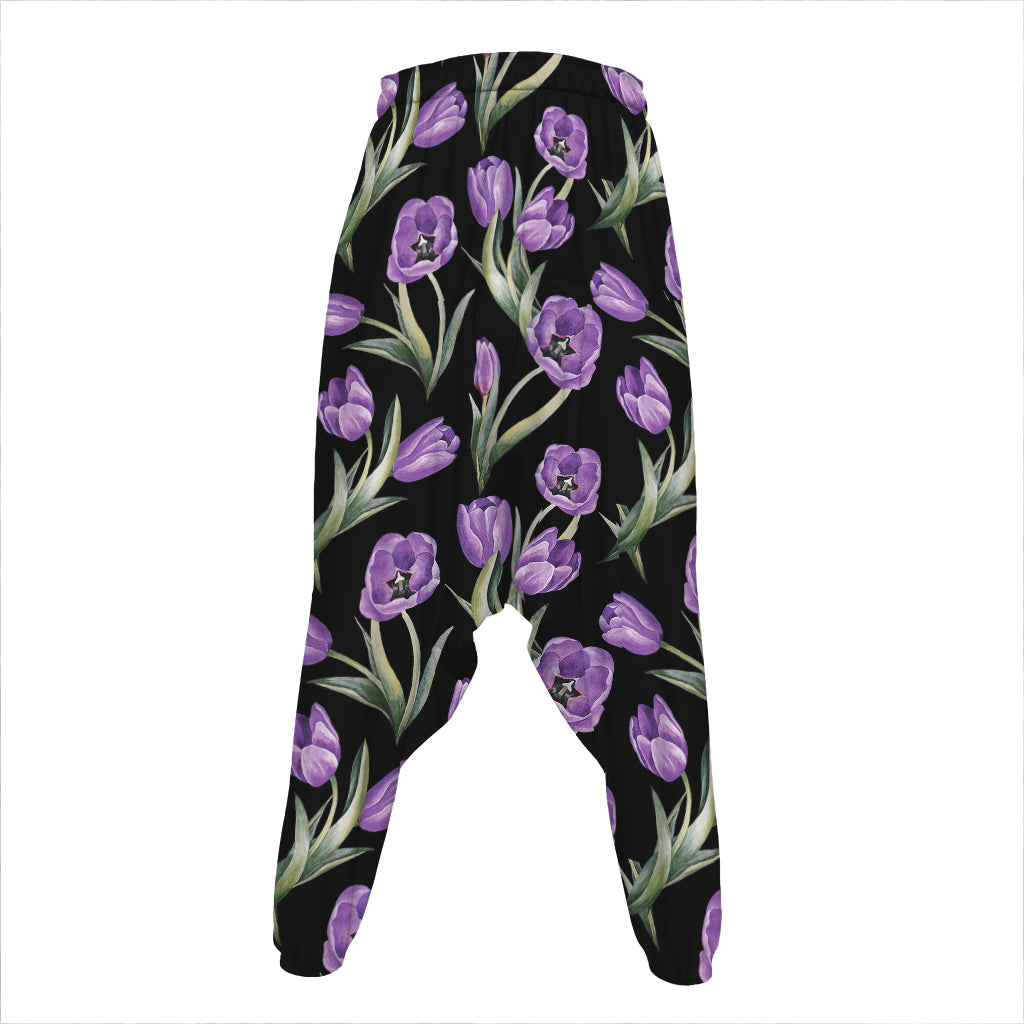 Purple Watercolor Tulip Pattern Print Hammer Pants